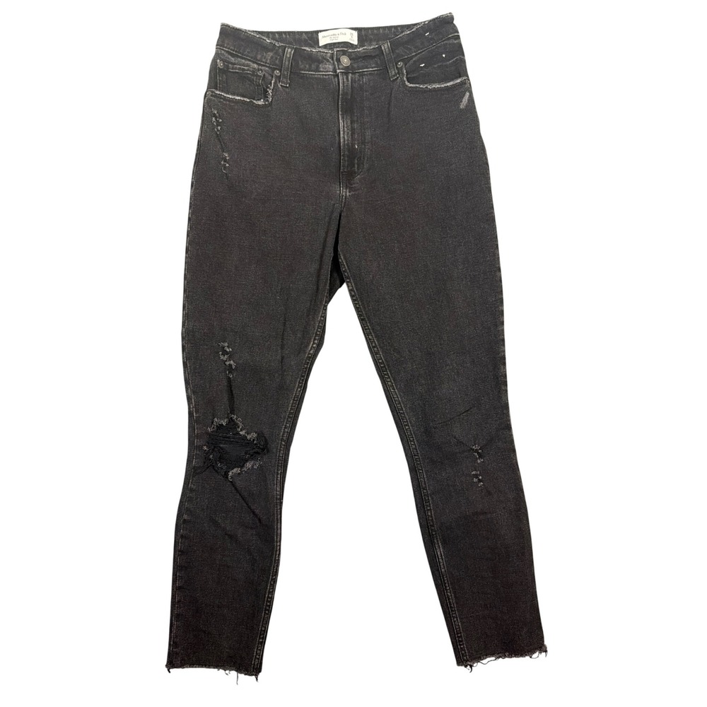 Abercrombie & Fitch Curve Love Skinny High Rise Jeans Black Distressed 28‎ 6L